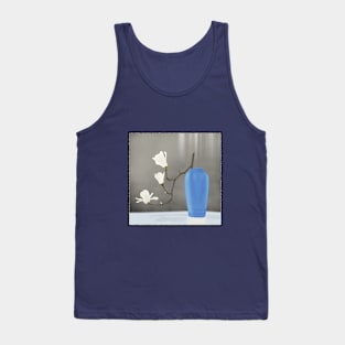 Elegant Harmony: Blue Vase and White Flowers - Captivating Digital Art Tank Top